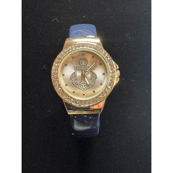 Ladies Anchor Watch - Gold Case | Crystal Bezel | Blue Leather Band | Nautical - Picture 1 of 4